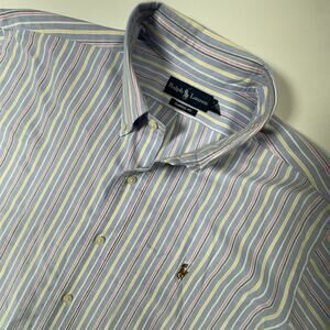 Ralph Lauren Classic Fit XL Short Sleeve Button Down Stripe Oxford Shirt Pastel